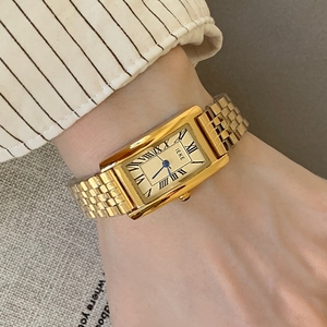 Women Vintage Stainless Steel Quartz Watches Roman Numerals <b>Clock</b> Trendy Geometric Zircon Rectangle Wristwatch for Ladies - Product Image 5