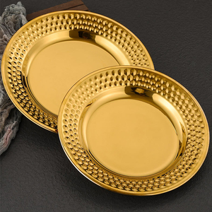 Assiettes de Présentation en Acier Inoxydable 304 Effet Diamant Martelé, <span class=keywords><strong>24</strong></span> <span class=keywords><strong>cm</strong></span>, Dorées, Modernes, Durables, pour Fêtes, Extérieur et Camping – Vente en Gros - Product Image 1
