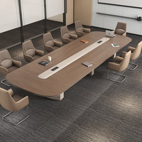 Table de réunion ovale en bois pour bureau, grande table de négociation avec boîte à câbles pour mobilier de salle de réunion