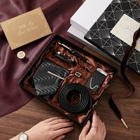 Zakelijk cadeauset voor heren: lederen riem en stropdas, kerstcadeaudoos, Valentijnscadeau