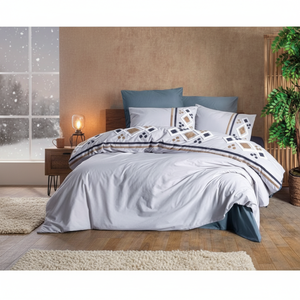 Juego de Funda Nórdica Doble Bordada de Algodón 100% Stesso Gris King Size con Patrón Geométrico Cálido de Invierno para Cama de Hogar - Product Image 3