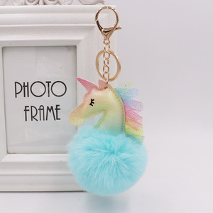 JAMELIN En gros <span class=keywords><strong>Porte</strong></span>-clés <span class=keywords><strong>Licorne</strong></span> en Peluche avec <span class=keywords><strong>Pompon</strong></span> en Fourrure Multicolore et Mignon - Product Image 1
