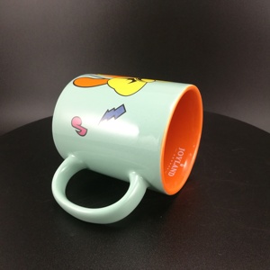 Taza de té de cerámica de 12oz, diseño de vajilla para exteriores, verde y naranja, con logotipo interior, <span class=keywords><strong>cerca</strong></span> del borde - Product Image 4