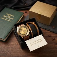 Coffret Cadeau d'Accessoires Premium Personnalisés pour Hommes – Ensemble Montre à Quartz et Bracelet (2 pièces) pour Cadeaux d'Appréciation des Employés