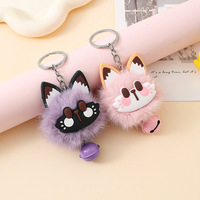 Porte-clés créatif en forme de chat porte-bonheur avec boule de fourrure, motif visage de chat, pour sac, pendentif, clé de voiture, cadeau, vente en gros, fabriqué en Chine