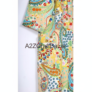 Robe pour femme en coton 100% de luxe à manches longues à cordon de serrage à col en V à fleurs non tissée faite à la main - Douce et respirante - Product Image 1