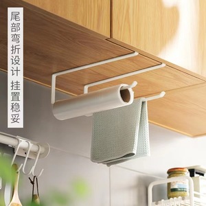 Soporte para toallas de papel de cocina, estante de almacenamiento montado en la pared sin perforaciones para rollo de papel, paño de cocina, rectángulo blanco y negro - Product Image 4