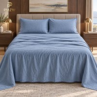 Parure de lit PMZW en coton délavé 200TC, écologique, avec fermeture boutonnée, couleur unie, housse de couette et taie d'oreiller, pour hôtel et maison, vente en gros
