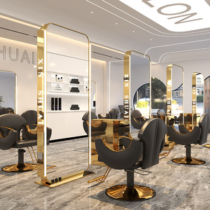 เฟอร์นิเจอร์ร้านเสริมสวยลดราคาสุดคุ้ม กระจกแต่งหน้าแบบเต็มตัวพร้อมไฟ LED สแตนเลสหรูหราสำหรับร้านตัดผม - Product Image 4