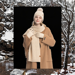 Ensemble bonnet, écharpe et gants en tricot thermique pour femme, avec cache-oreilles, pour le cyclisme et les activités de plein air par temps froid, impression en relief, vente en gros - Product Image 2