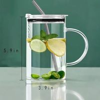 Mug en verre surdimensionné de 1000 ml en borosilicate avec poignée, couvercle et paille pour boissons et thé au citron – Vente en gros