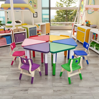 Ensemble de bureau et de chaise pour enfants de maternelle de haute qualité, moderne, réglable en hauteur, coloré, tables hexagonales pour la maternelle
