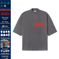 T-shirt vierge uni teint en coton peigné filé à l'anneau 310 GSM, col montant, coupe oversize 6XL, pour hommes, avec logo personnalisé, vente en gros