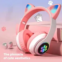 Casque audio LED STN28 de haute qualité avec oreilles de chat, suppression du bruit, pour adultes, enfants, filles, sans fil, pliable