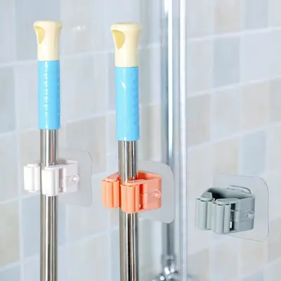 Wholesale Powerful Hole-Free Sticker Bathroom Mop Shower Head Clip Detachable Wall-mounted Broom Hanger Self Adhesive Mop Grip