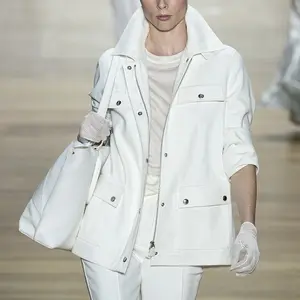 Harajuku Blanc Jeans Manteaux pour Les Femmes fermeture à glissière Simple boutonnage Vestes En Jean Femmes mode À Manches Longues col montant manteau