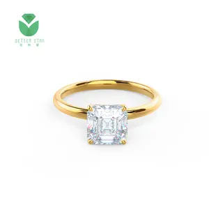 Real AU750 Ouro Branco Lab Grown Anel De Noivado De Diamante Asscher Lab Criado Solitaire Anéis De Diamante De Noivado Anéis De Diamante