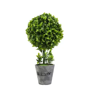 Groothandel boom met groene ballen-Kunstmatige Bonsai Plastic Plant Kunstmatige Groene Buxus Topiary Bal Boom Met Grijze Pot Voor Indoor En Outdoor