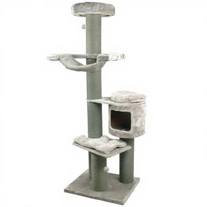 Moderner Luxus-Katzenbaum mit Plüschhöhle, vertikalen Sisal-Kratzstämmen, Hängespielzeug für Hauskatzen, Weihnachts-Katzenmöbel aus Holz und Kunststoff - Product Image 4