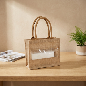 Laxis Brown Jute Tote <b>Bag</b> in Surat Gujarat <b>Medium</b> Size with Cotton Handle 2-5kg Capacity Plain Design for Daily Use <b>Gifts</b> - Product Image 2