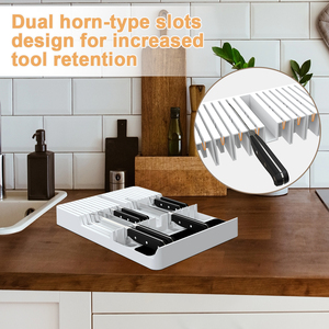 <b>Kitchen</b> Drawer Plastic Knife Block Holder Expandable Organizer Tray for Fork Spoon and <b>Scissor</b> - Product Image 2