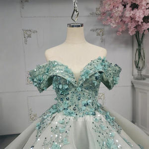 For ANY14 Fashion Mint Green Crystal Embroidery Sequins Ball Gown Sweetheart Neckline Floor-Length Evening Party Gowns - Product Image 5