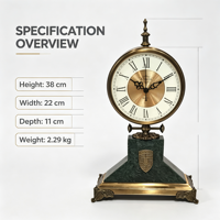 Horloge de table vintage en marbre, cadran en bronze antique avec chiffres romains, mouvement silencieux à quartz, décoration de luxe pour la maison, idéale comme cadeau