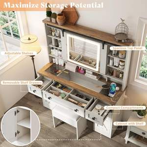 <span class=keywords><strong>Tocador</strong></span> Moderno Homerich con Espejo, Estación de Carga, <span class=keywords><strong>Taburete</strong></span> de Almacenamiento y Mesa de Maquillaje para Dormitorio - Product Image 3