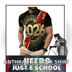 T-shirt unisexe robuste personnalisé avec impression intégrale OEM/ODM, motif groupe de rock Anthrax, impression numérique 3D, 100 % polyester anti-boulochage, manches courtes pour homme - Product Image 2