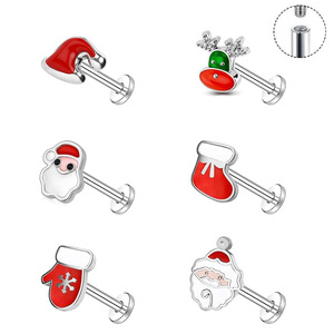Aretes de Cartílago de Acero Inoxidable con Diseño de Papá Noel, Joyería para Fiestas Navideñas - Product Image 5