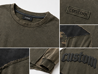 T-shirt personnalisé pour homme à manches longues, coupe oversize, patchwork camouflage, streetwear décontracté, en coton épais délavé