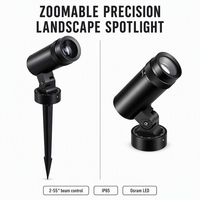 Projecteur paysager professionnel zoomable, étanche IP65, faisceau LED de 2 à 55 degrés, avec piquet ou support de base