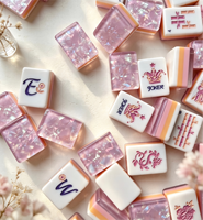 Jeu de Mahjong de Luxe en Acrylique, Style Américain, Tuiles Peintes et Gravées Rose Doré, Effet Nacré, 160 Pièces en Gros