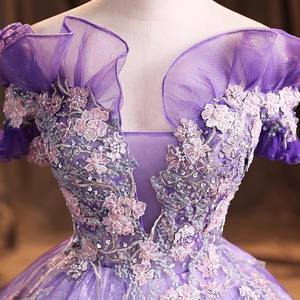Gaun Quinceanera Ungu Kustom Model Ball Gown dengan Aplikasi Tulle untuk Pesta <span class=keywords><strong>Prom</strong></span>, Gaun Malam, Vestido De Noche, Abendkleider, Robes De Soirée - Product Image 5