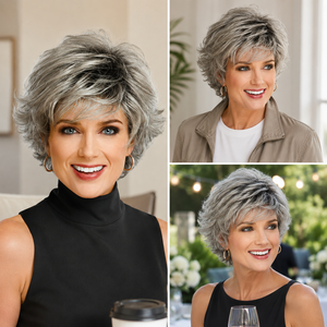 Peluca Corta Bob <span class=keywords><strong>Gris</strong></span> Plateado Degradado, Cabello Sintético Resistente al Calor para Mujer, Cosplay, Moda, OEM - Product Image 4