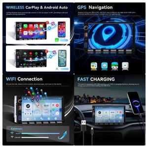 Autoradio Podofo 7'' 4+64G Double Din avec Carplay/Android Auto sans fil, Wifi, GPS, <span class=keywords><strong>USB</strong></span>, Bluetooth, clavier piano, charge rapide, stéréo de voiture - Product Image 2