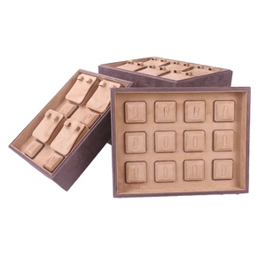 Sang trọng làm bằng tay Da lộn nhung bằng gỗ Stackable trang sức khay hiển thị cho Vòng Bông tai mặt dây chuyền sản xuất tại Trung Quốc - Product Image 1