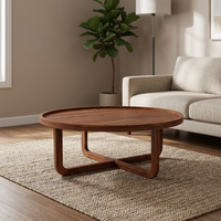 Table basse ronde en bois massif, finition miel, table centrale pour salon, table à thé, meubles de décoration pour la maison