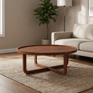 Table basse ronde en bois massif, finition miel, table centrale pour salon, table à thé, meubles de décoration pour la maison - Product Image 4