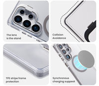 Étui de téléphone magnétique transparent antichoc 3-en-1 C&T avec support pour objectif d'appareil photo pour S25 S24 S23 Ultra, plusieurs couleurs
