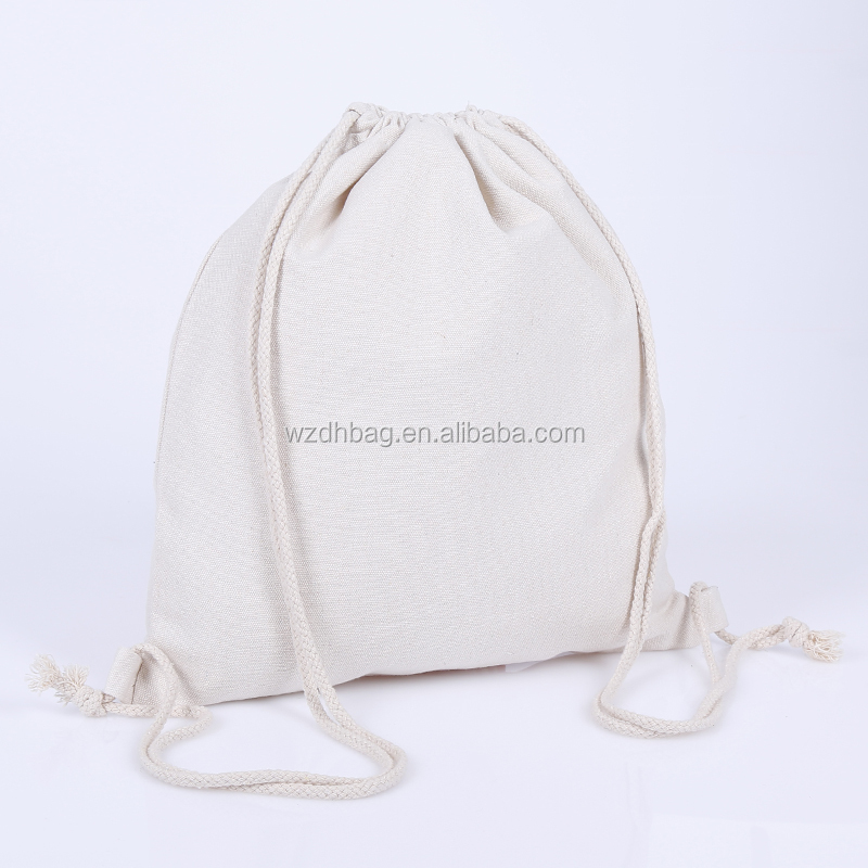 Low MOQ Reusable Canvas cotton Drawstring Backpack Shopping Tote Bag Promotion