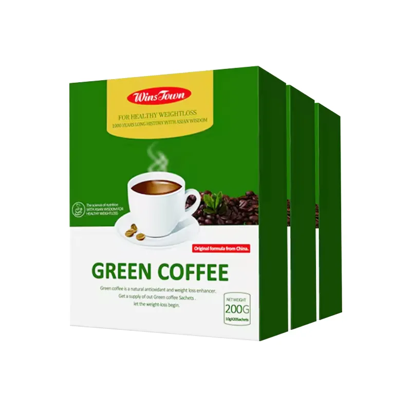 قهوة Winstown للنحافة باللون الأخضر مع علبة عرق الجانوديرما والجنسنج منتجات عناية بالصحة الشخصية وتشكيل الجسم قهوة شكل الأعشاب الخضراء للنحافة