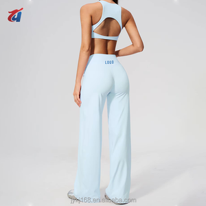 Conjunto <span class=keywords><strong>de</strong></span> yoga y fitness para mujer: Sujetador sin aros con espalda hueca y almohadillas, control <span class=keywords><strong>de</strong></span> abdomen y efecto levantacola, y pantalones acampanados. - Product Image 3