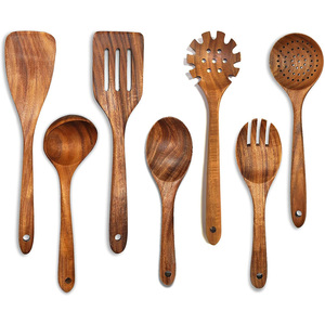Juego de 7 utensilios de cocina al por mayor de madera maciza de acacia natural, cucharas mezcladoras para sartenes antiadherentes y utensilios de cocina - Product Image 2
