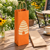 Geschwungene Bienenstock-Form Vorderseitig Bedruckte Einzelflaschen-Kraftpapier-Weingeschenktüte mit Gedrehten Griffen - Orange