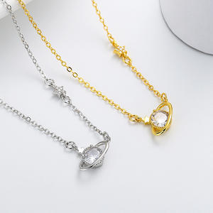 Collar con Colgante de Bola del Planeta Saturno, Engaste de Garra de Cobre, Piedra de Circonio, Cadena Fina Elegante, Regalo Celestial de Cuento de Hadas para Unisex - Product Image 3