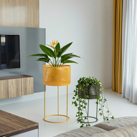 Vente en gros support de pot de fleur en fer industriel enduit de poudre écologique robuste ensemble de 2 supports pour plantes pour l'affichage de verdure à l'intérieur
