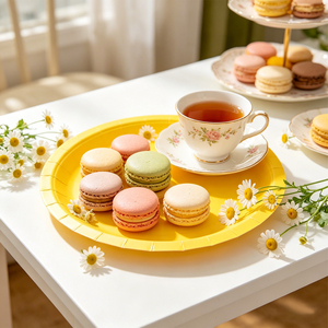 Hechos de cartón de alta calidad, 17 cm, 8 platos amarillos, kits de artículos desechables para fiestas. - Product Image 4