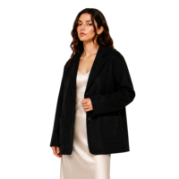 Manteau en laine pour femme, gris anthracite, style blazer boutonné, revers cranté, coupe ample et décontractée, pour l'automne et l'hiver
