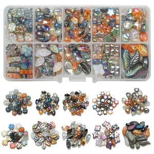 Zhubi Mixed Glass Beads Set 260PCS Leaf Drop Herz Sternform Kristalle Lose Perlen für DIY Herstellung von hand gefertigten Modeschmuck